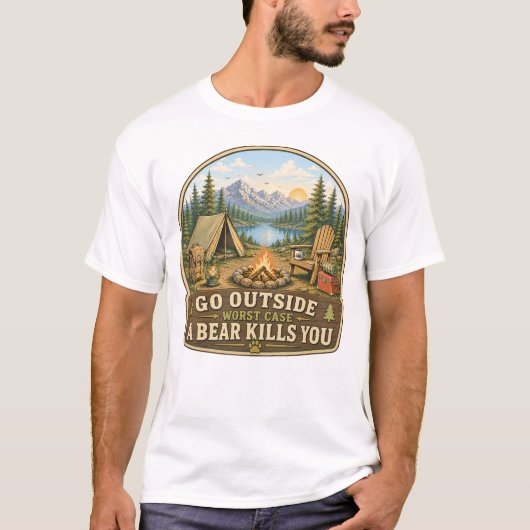 最悪のケースで熊に殺される 外出Tシャツ Tシャツ (正面)