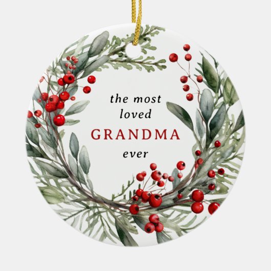 最愛のおばあちゃんエバーフェスティバルリースクリスマス セラミックオーナメント (正面)