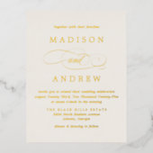 最愛のアイボリーと金ゴールド結婚ズ 箔招待状ポストカード (正面)