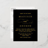 最愛のブラックと金ゴールド結婚ズ 箔招待状ポストカード (正面/裏面)