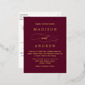 最愛のブルゴーニュと金ゴールド結婚ズ 箔招待状ポストカード (正面/裏面)