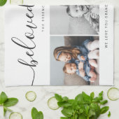 最愛の奈々おばあちゃんカスタム家族フォトキープサケ キッチンタオル (折り畳み)