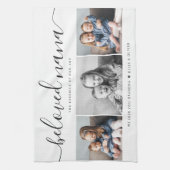 最愛の奈々おばあちゃんカスタム家族フォトキープサケ キッチンタオル (縦)