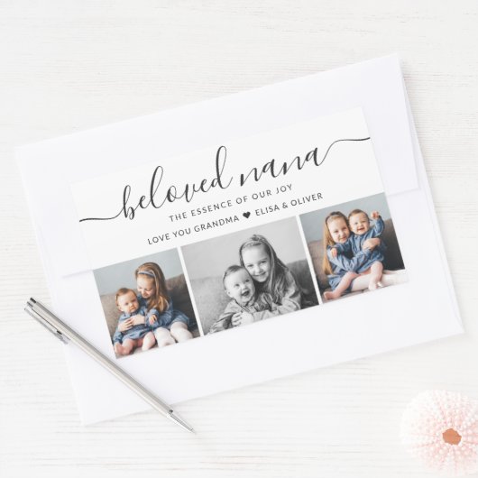 最愛の奈々おばあちゃんカスタム家族フォトキープサケ 長方形シール (封筒)