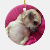 最愛の子犬の汽笛の音犬のクリスマスのオーナメントのピンク セラミックオーナメント (正面)