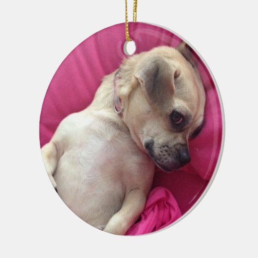 最愛の子犬の汽笛の音犬のクリスマスのオーナメントのピンク セラミックオーナメント (左)