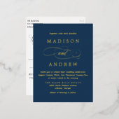 最愛の海軍と金ゴールド結婚ズ 箔招待状ポストカード (正面/裏面)