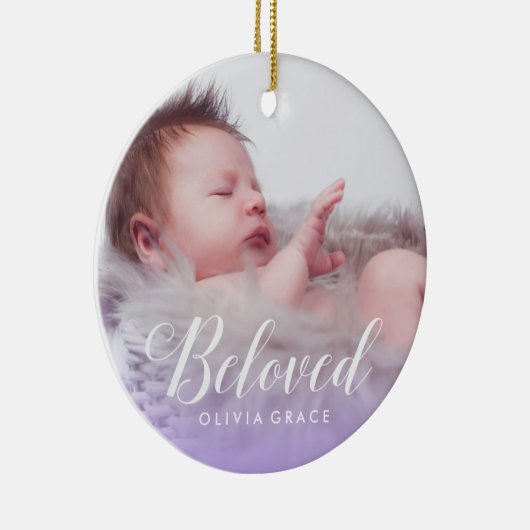 最愛の紫色|のベビーの写真の名前及び誕生Stats セラミックオーナメント (右)