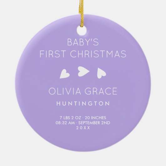 最愛の紫色|のベビーの写真の名前及び誕生Stats セラミックオーナメント (裏面)