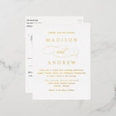 最愛結婚の金ゴールド 箔招待状ポストカード (正面/裏面)