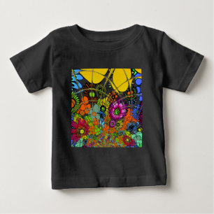 最新のカラフル素晴らしい花の柄デザインアート ベビーTシャツ