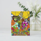 最新のカラフル素晴らしい花の柄デザインアート ポストカード (スタンド正面)