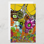 最新のカラフル素晴らしい花の柄デザインアート 便箋 (正面/裏面)