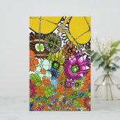 最新のカラフル素晴らしい花の柄デザインアート 便箋 (スタンド正面)
