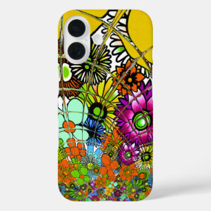 最新のカラフル素晴らしい花の柄デザインアート iPhone 16ケース