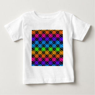 最新エディカラフルー市松模様にラインボーパターン ベビーTシャツ