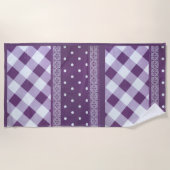 最新スタイリッシュ白と紫のパタ市松模様にーン ビーチタオル (正面)