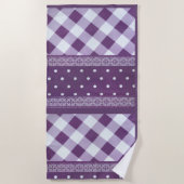 最新スタイリッシュ白と紫のパタ市松模様にーン ビーチタオル (正面)
