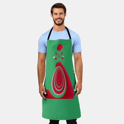 最新パターユニークン赤と白デザイン エプロン (着用した状態)