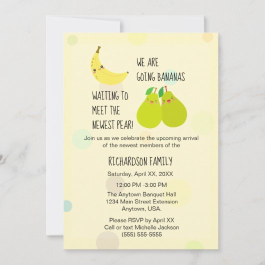 最新男女兼用ナシ双生児シャワー 招待状 (正面)