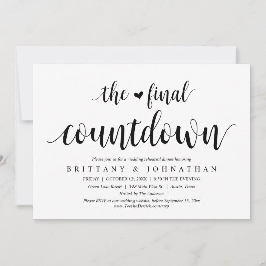 最終カウントダウン結婚のリハーサル夕食会パーティー 招待状 (正面)
