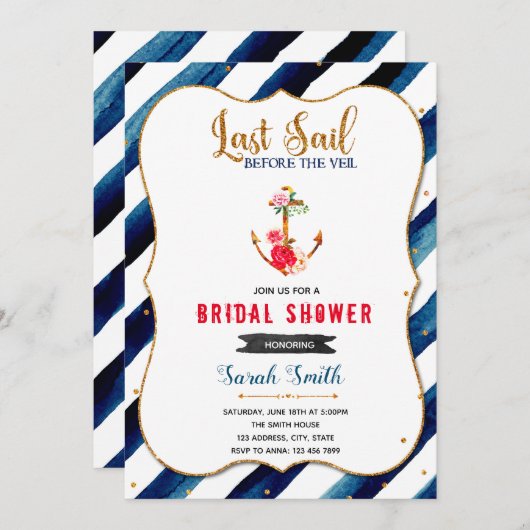 最終セイルブライダルシャワーの招待 招待状 (正面/裏面)