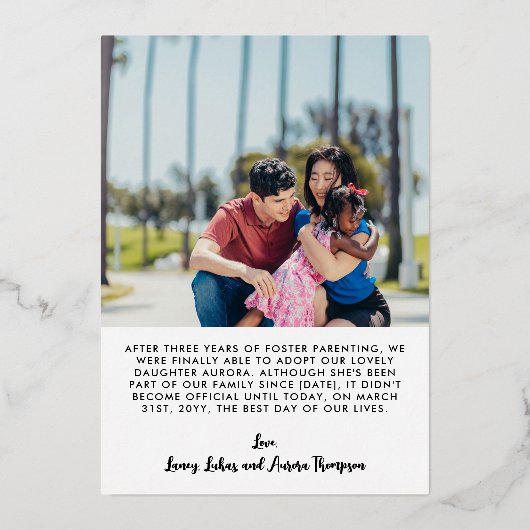 最終公式の姓2写真の採用 箔招待状 (裏面)