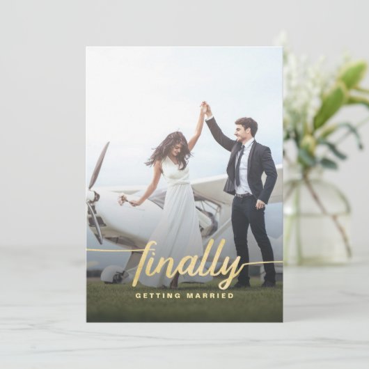 最終的におもしろいな写真の結婚式の保存金ゴールドの日付 セーブザデート (スタンド正面)