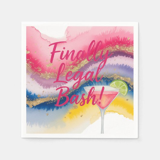 最終的に法的21st.水彩グリッター誕生日 スタンダードカクテルナプキン (正面)
