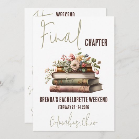 最終章、ブックをテーマにしたバチェロレッテの週末 招待状 (正面/裏面)