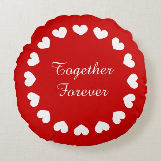 最近のためのパーソナライズで赤い円形のハートの枕は結婚します ラウンドクッション (正面)