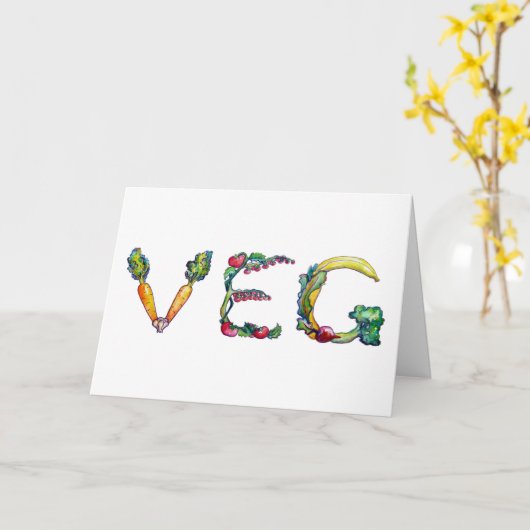 最近のベジタリアンまたはビーガンの挨拶状 カード (黄色い花)