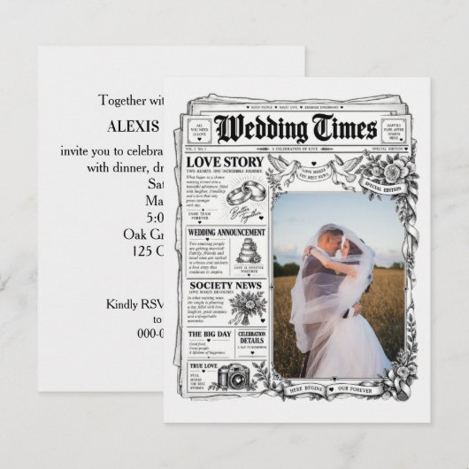 最近の結婚式新聞の招待状 招待状 (正面/裏面)