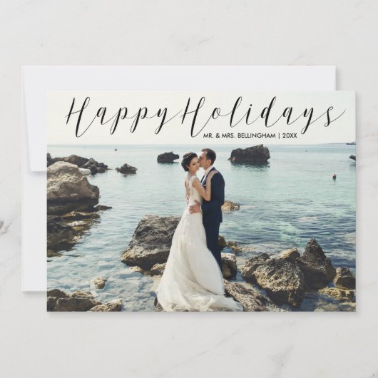 最近結婚したで幸せな休日の写真のエレガントな大理石 シーズンカード (正面)