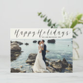 最近結婚したで幸せな休日の写真のエレガントな大理石 シーズンカード (スタンド正面)