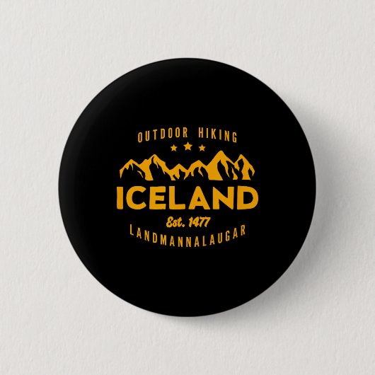 最高にかっこいいアイスランド ランドマンナロイガル ハイキング E 缶バッジ (正面)