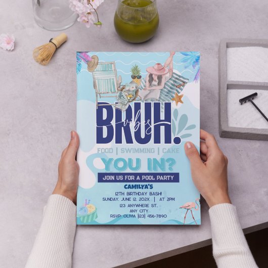 最高にイケてる奴のためのBRUH感満載のプールパーティ 招待状