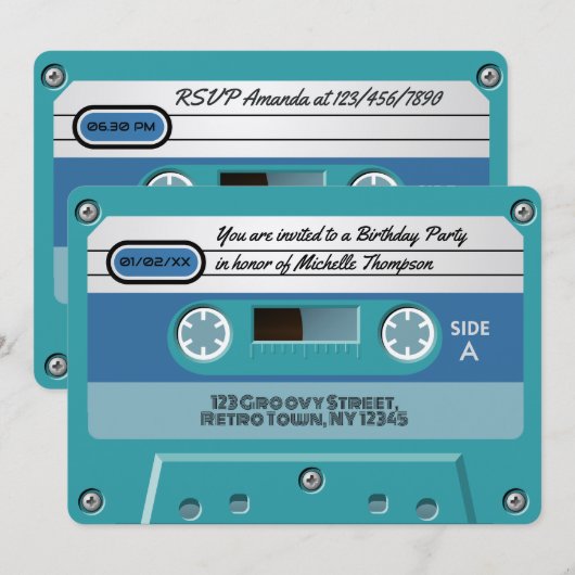 最高にクールなレトロバースデーパーティ 招待状 (正面/裏面)