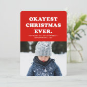 最高に普通なクリスマスを過ごせたよ 面白い赤い写真カード シーズンカード (スタンド正面)