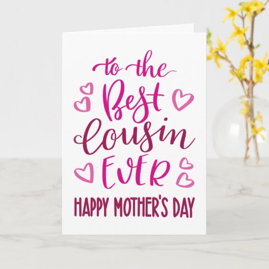 最高のいとこの母の日のタイポグラフィ カード (黄色い花)