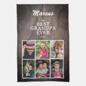 最高のおじいちゃん家族Keepsake Wood 6 Photo Collage キッチンタオル (縦)