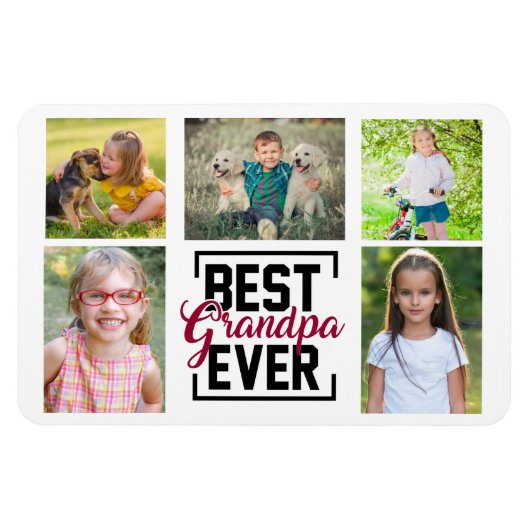 最高のおじいちゃん5孫コラージュ マグネット (横)