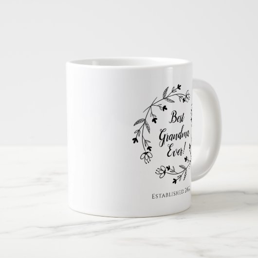 最高のおばあちゃんエバーファミリーフローラリースイヤーブラック ジャンボコーヒーマグカップ (正面右)
