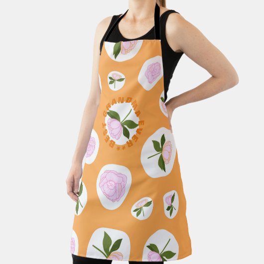最高のおばあちゃん今までオレンジ色のピンクの花柄 エプロン (インサイチュ)