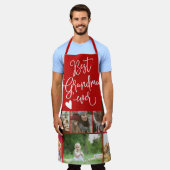 最高のおばあちゃん今まで写真コラージュのグリッド赤 エプロン (着用した状態)