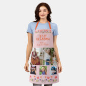 最高のおばあちゃん花ピンク5フォトコラージュキープサケ エプロン (着用した状態)