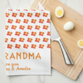 最高のおばあちゃん赤い夏の花模様 キッチンタオル (四つ折り)