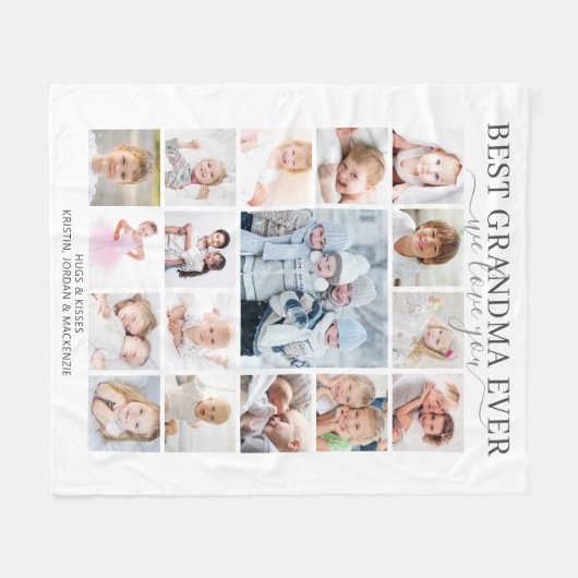 最高のおばあちゃん17枚フォトスクリプト愛 フリースブランケット (正面(横))