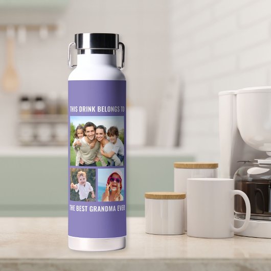 最高のおばあちゃん3枚フォトパープル ウォーターボトル