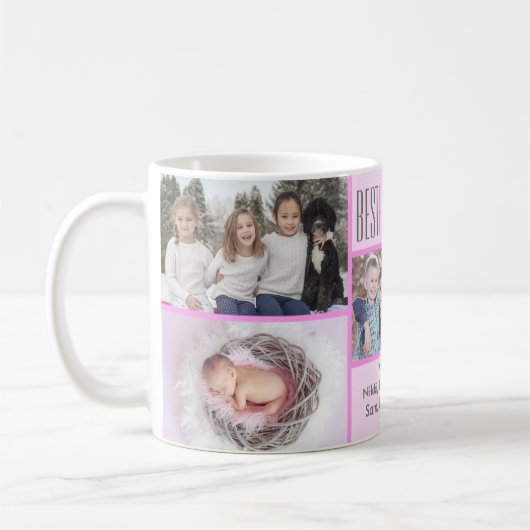 最高のおばあちゃん |ピンクカスタムの写真5コラージュ コーヒーマグカップ (左)